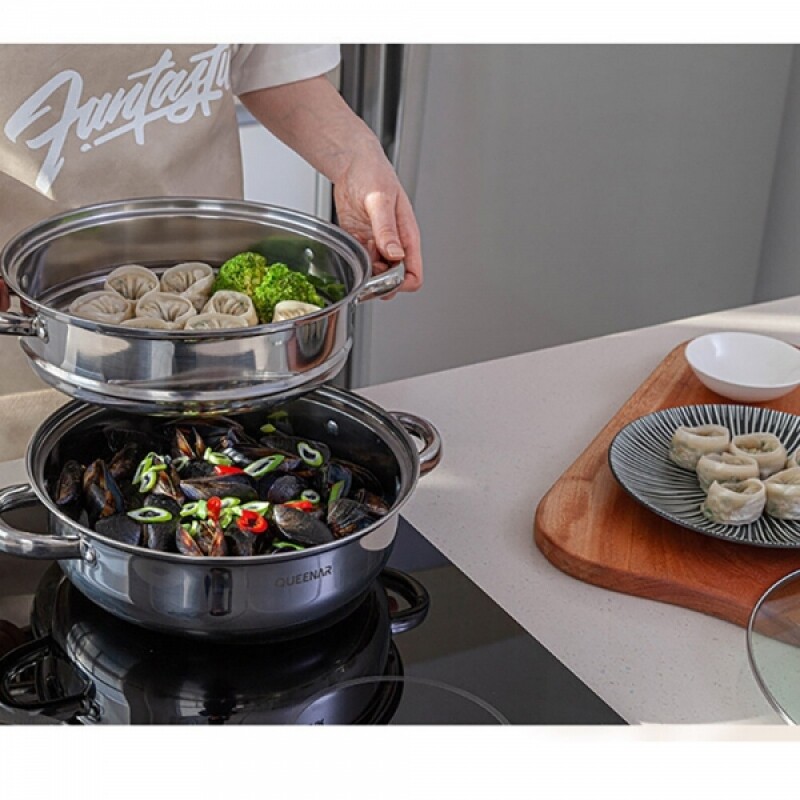 강원더몰,퀸나 3단 찜기 트윙글 스테인레스 찜기 다용도 28cm 전골냄비 인덕션겸용(한정판매)